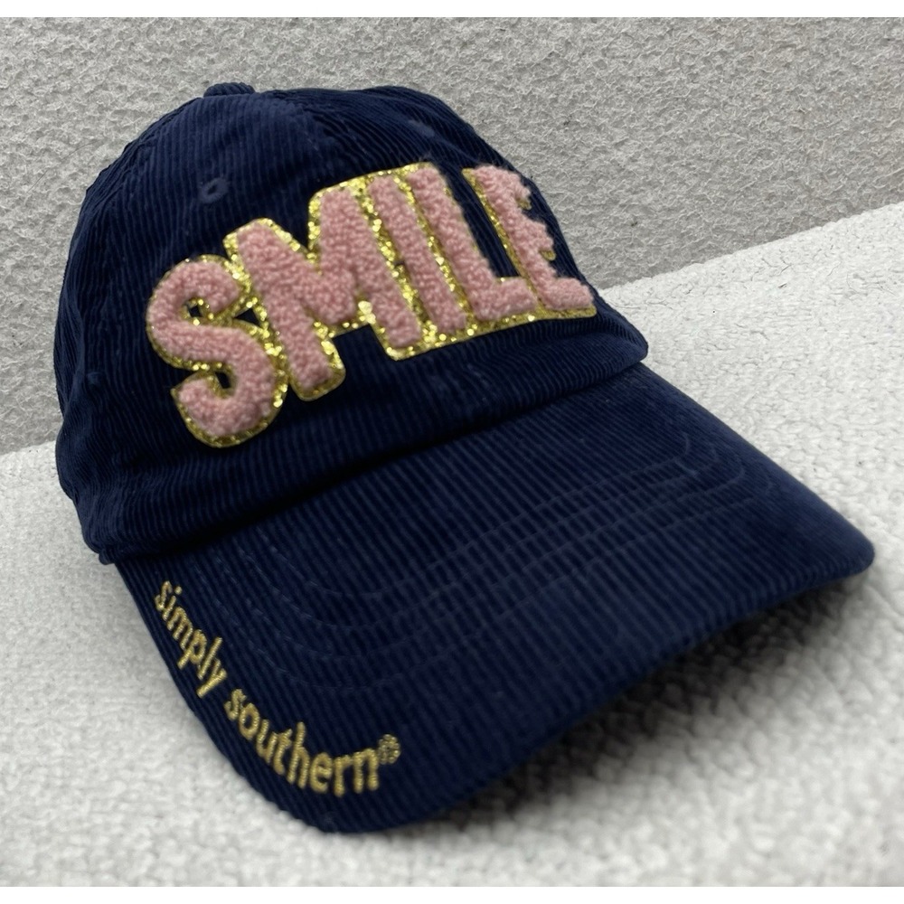 Simply Southern Corduroy Hat Womens Navy Blue SMILE Chenille Sequins Preppy Cute